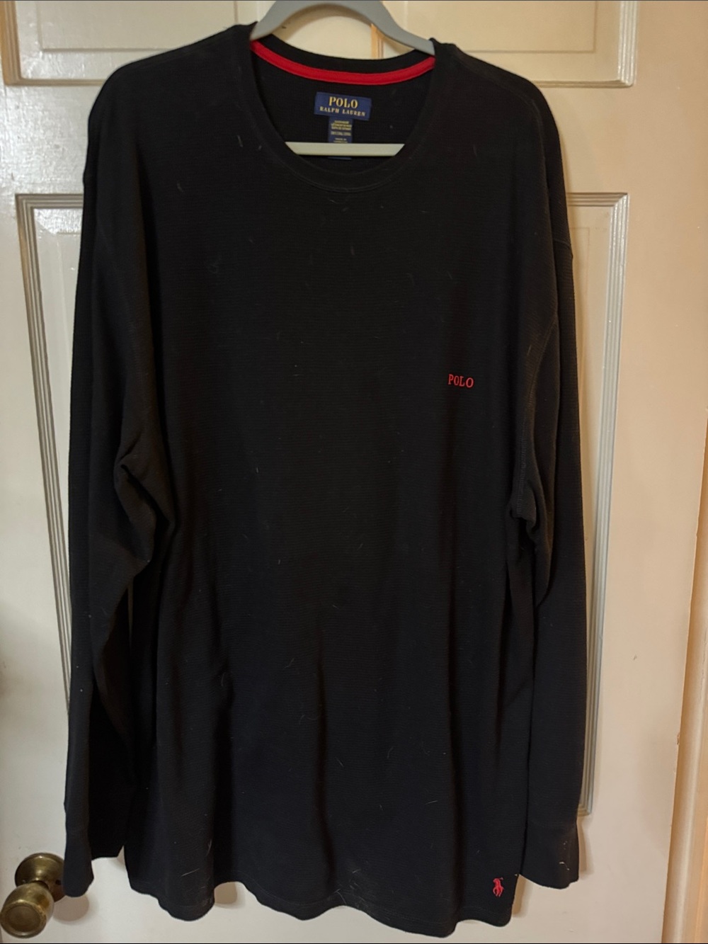 Polo by Ralph Lauren Black Long-Sleeve Crew Neck Shirt with Red Accents